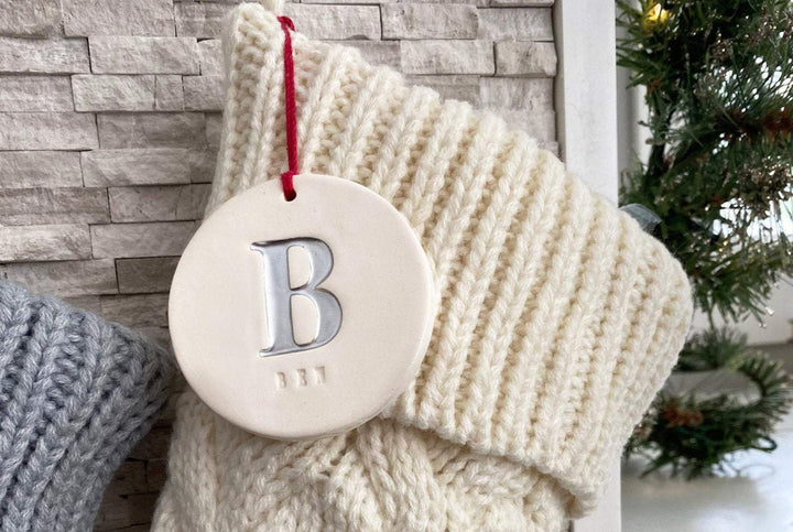 Personalized White Christmas Stocking, Knitted Holiday Stocking, Customized w/Initial and Name, Available Different Colors, Christmas Gift