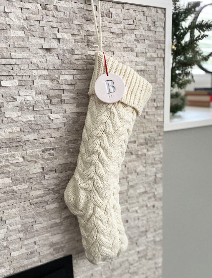 Personalized White Christmas Stocking, Knitted Holiday Stocking, Customized w/Initial and Name, Available Different Colors, Christmas Gift