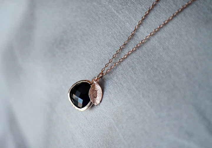Personalized Black Onyx Necklace - Birthstone Necklace, Custom Initial Necklace