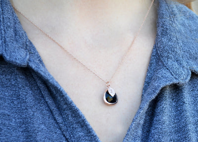 Personalized Black Onyx Necklace - Birthstone Necklace, Custom Initial Necklace
