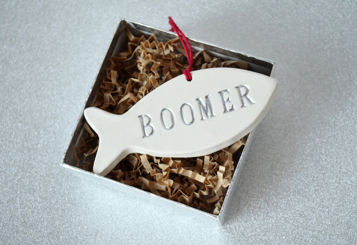 Personalized Cat Christmas Ornament with Name, Fish Shaped Ornament, Cat Gift, Cat Ornament