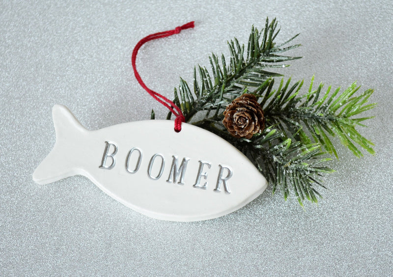Personalized Cat Christmas Ornament with Name, Fish Shaped Ornament, Cat Gift, Cat Ornament