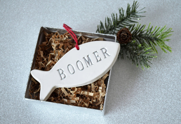 Personalized Cat Christmas Ornament with Name, Fish Shaped Ornament, Cat Gift, Cat Ornament