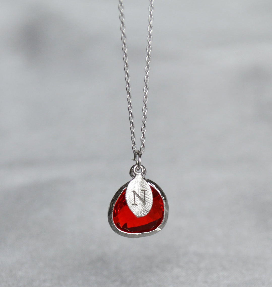 Personalized Garnet Necklace, January Birthstone Necklace, Custom Initial Necklace, Garnet Jewelry