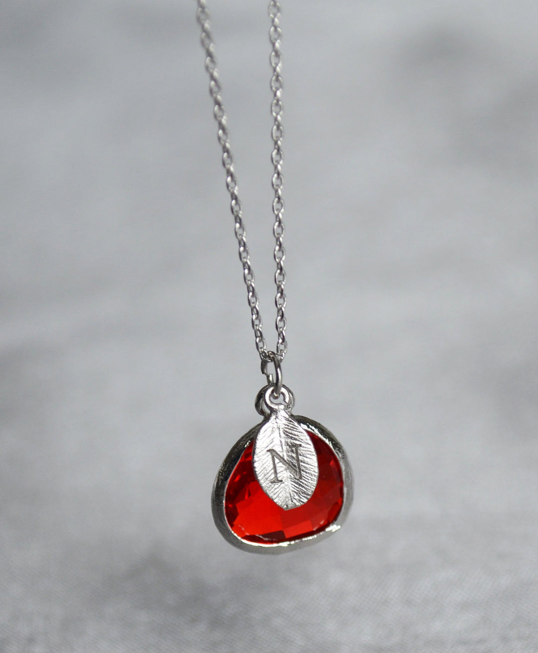 Personalized Garnet Necklace, January Birthstone Necklace, Custom Initial Necklace, Garnet Jewelry