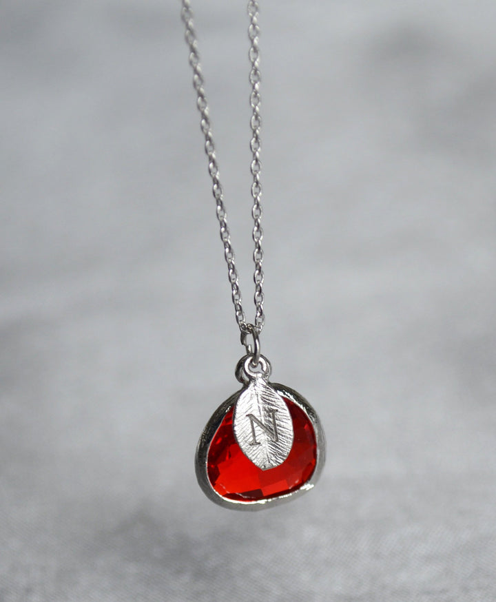 Personalized Garnet Necklace, January Birthstone Necklace, Custom Initial Necklace, Garnet Jewelry