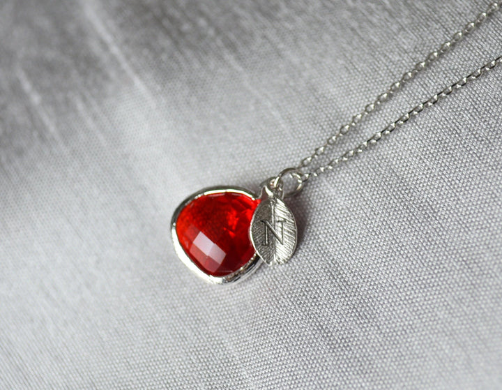 Personalized Garnet Necklace, January Birthstone Necklace, Custom Initial Necklace, Garnet Jewelry
