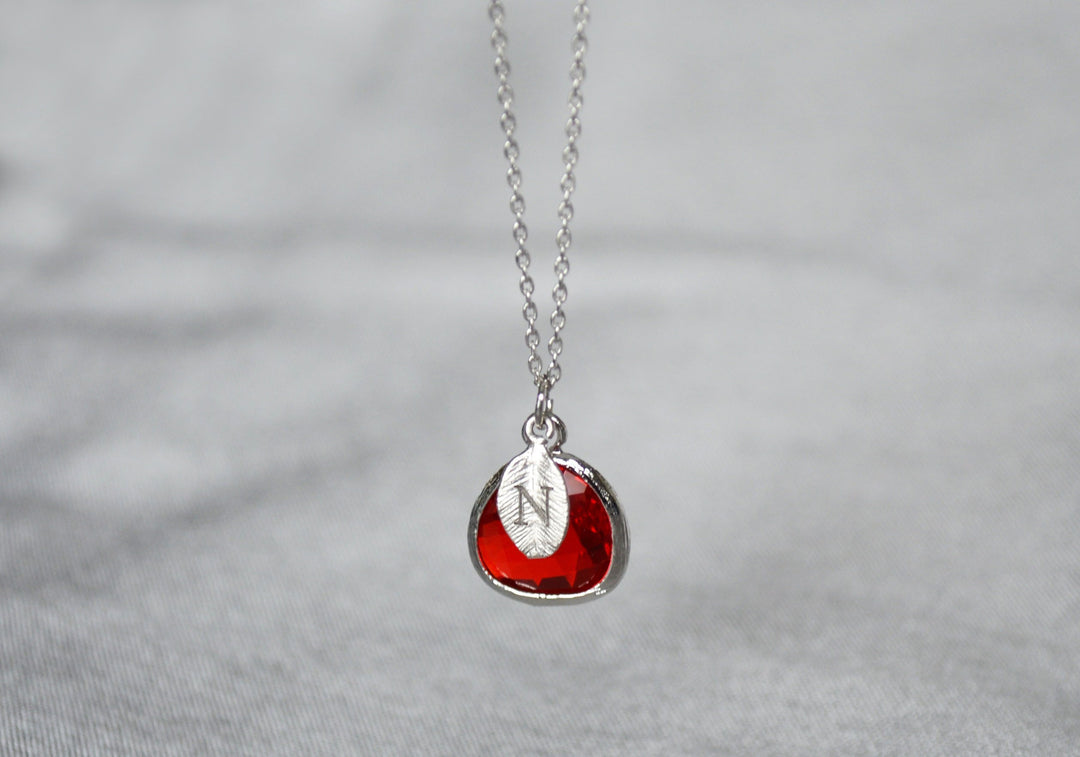 Personalized Garnet Necklace, January Birthstone Necklace, Custom Initial Necklace, Garnet Jewelry