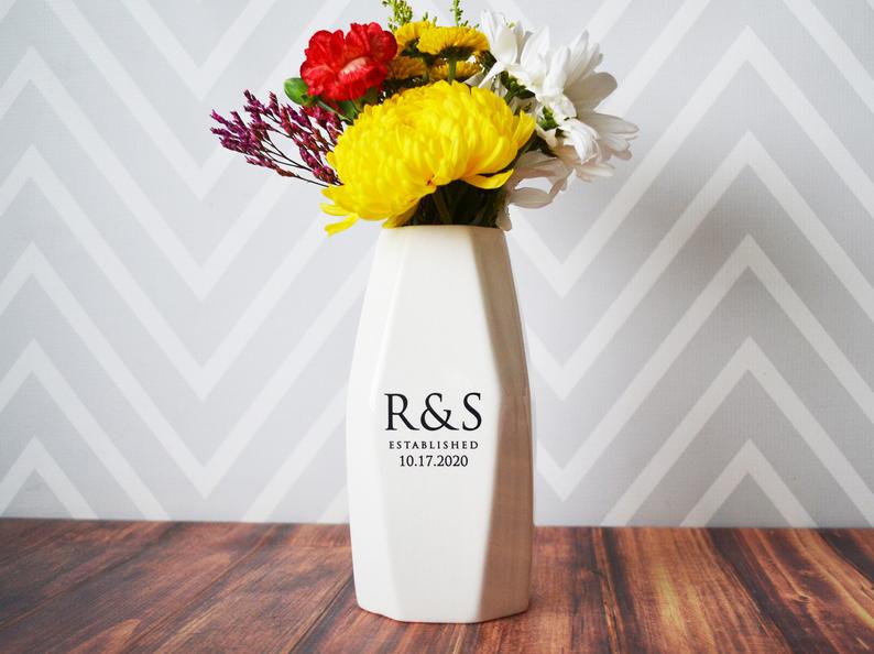 Personalized Geometric Vase - Anniversary Gift, Engagement Gift, Wedding gift, Hostess Gift or Housewarming Gift - Modern Vase