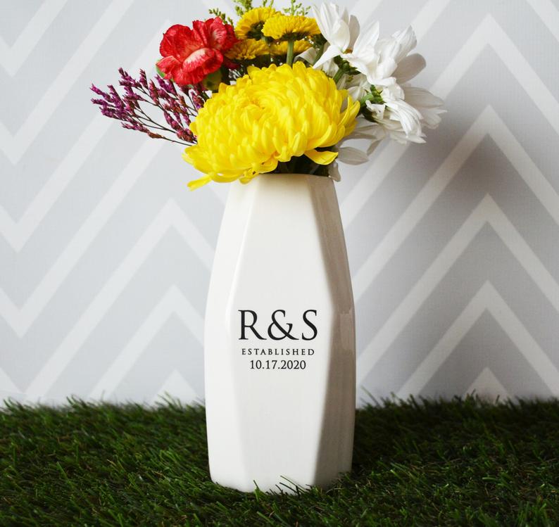 Personalized Geometric Vase - Anniversary Gift, Engagement Gift, Wedding gift, Hostess Gift or Housewarming Gift - Modern Vase