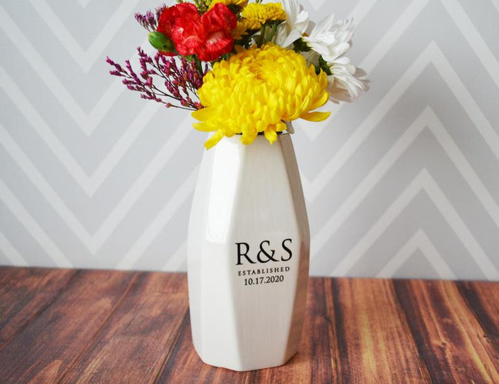 Personalized Geometric Vase - Anniversary Gift, Engagement Gift, Wedding gift, Hostess Gift or Housewarming Gift - Modern Vase