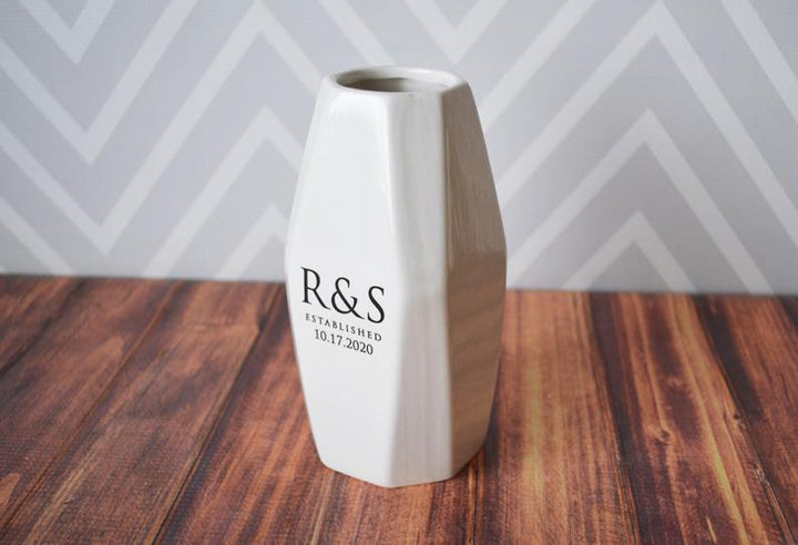 Personalized Geometric Vase - Anniversary Gift, Engagement Gift, Wedding gift, Hostess Gift or Housewarming Gift - Modern Vase