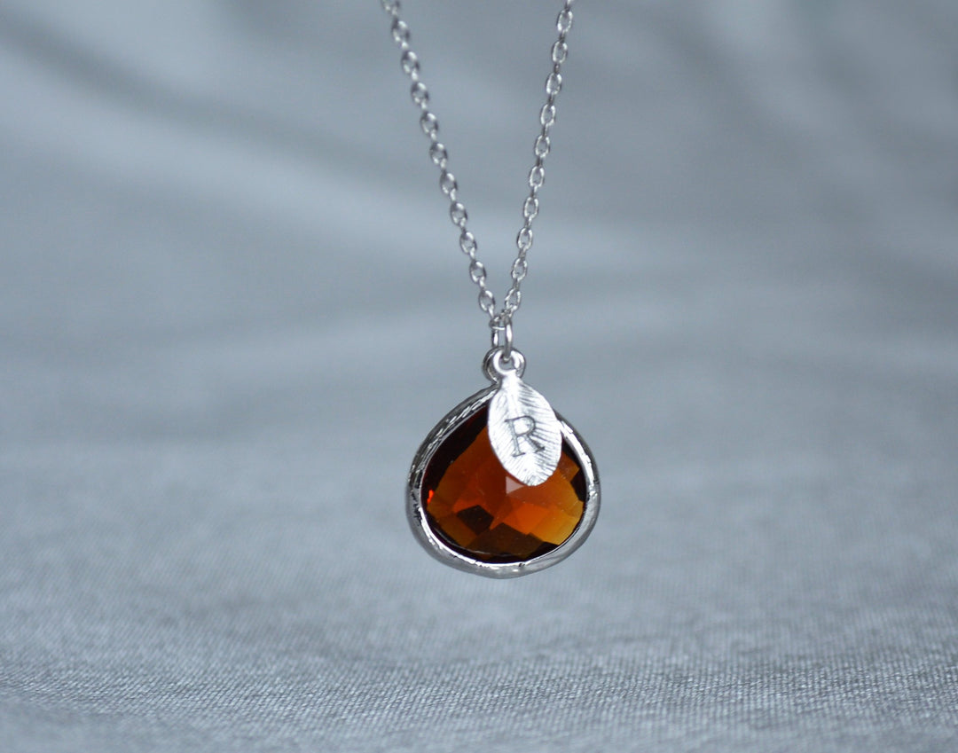 Personalized Topaz Necklace - November Birthstone Necklace, Custom Initial Necklace