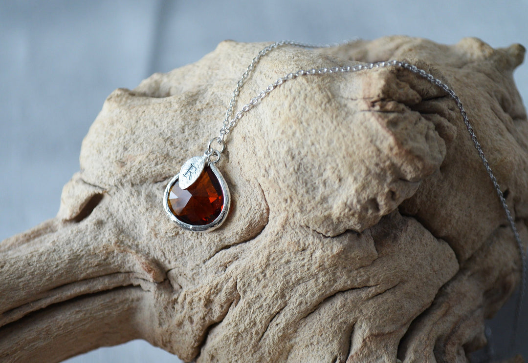 Personalized Topaz Necklace - November Birthstone Necklace, Custom Initial Necklace