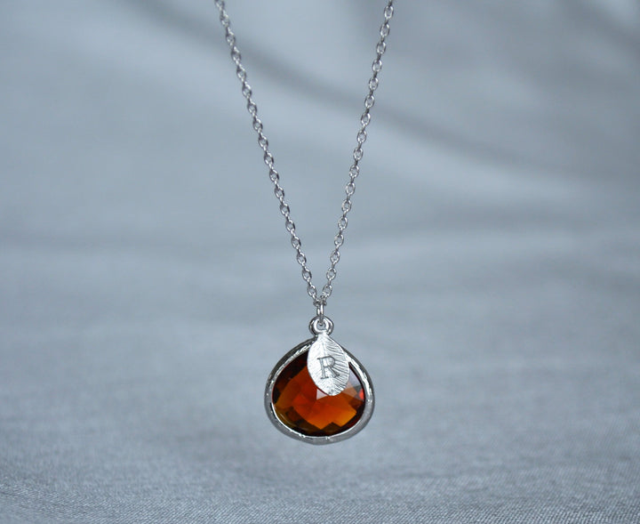 Personalized Topaz Necklace - November Birthstone Necklace, Custom Initial Necklace