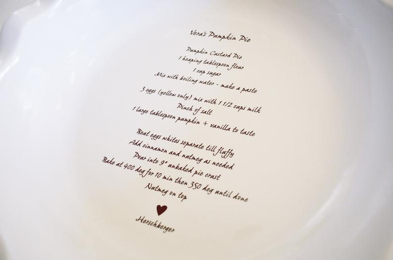 Personalized Pie Dish - Handwritten Recipe