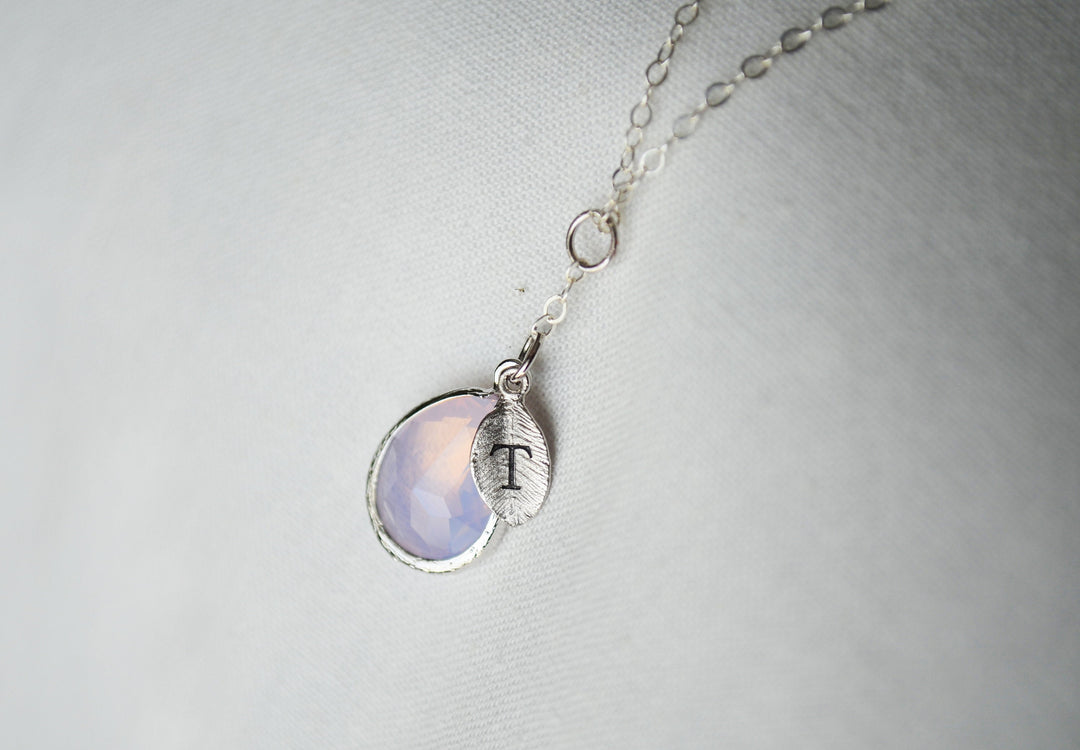 Pink Opal Necklace, October Birthstone Necklace, Bridesmaid Gift, Mom Birthstone Necklace, Initial Necklace, Mom Gift, Grandma Necklace