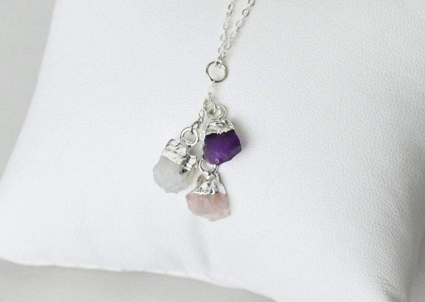 Raw Stone Necklace, Custom Birthstone Necklace, Cascade Necklace, Family Necklace, Bridesmaid Gift, Mom or Grandma Necklace