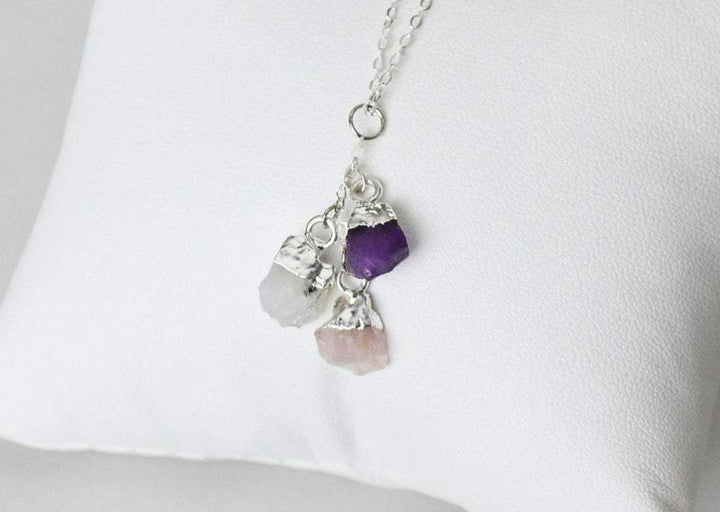 Raw Stone Necklace, Custom Birthstone Necklace, Cascade Necklace, Family Necklace, Bridesmaid Gift, Mom or Grandma Necklace