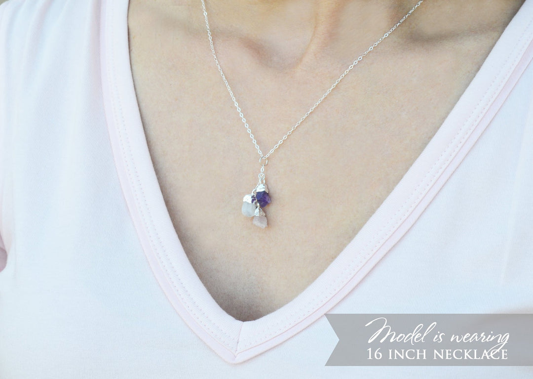 Raw Stone Necklace, Custom Birthstone Necklace, Cascade Necklace, Family Necklace, Bridesmaid Gift, Mom or Grandma Necklace