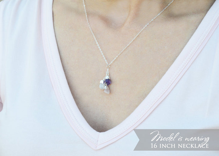 Raw Stone Necklace, Custom Birthstone Necklace, Cascade Necklace, Family Necklace, Bridesmaid Gift, Mom or Grandma Necklace
