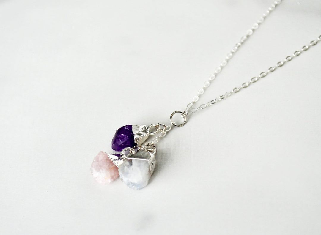 Raw Stone Necklace, Custom Birthstone Necklace, Cascade Necklace, Family Necklace, Bridesmaid Gift, Mom or Grandma Necklace