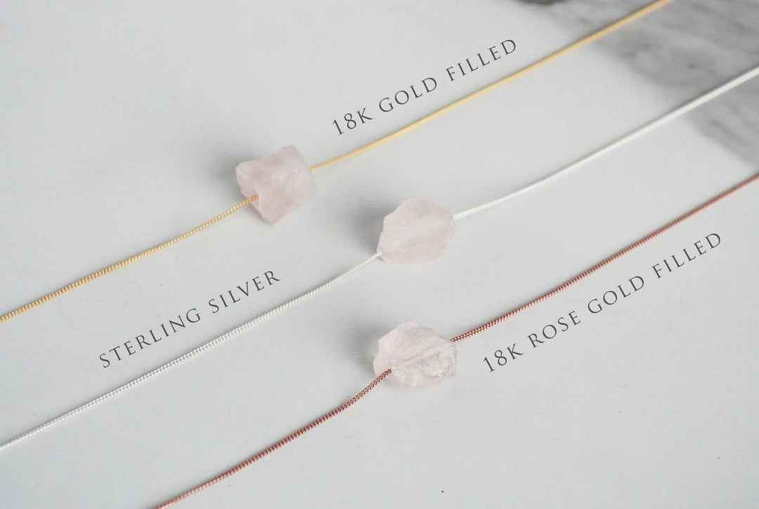 Rose Quartz Necklace, October Birthstone Necklace, Raw Crystal Necklace, Raw Stone Layering Necklace, Boho Necklace, Healing Crystals