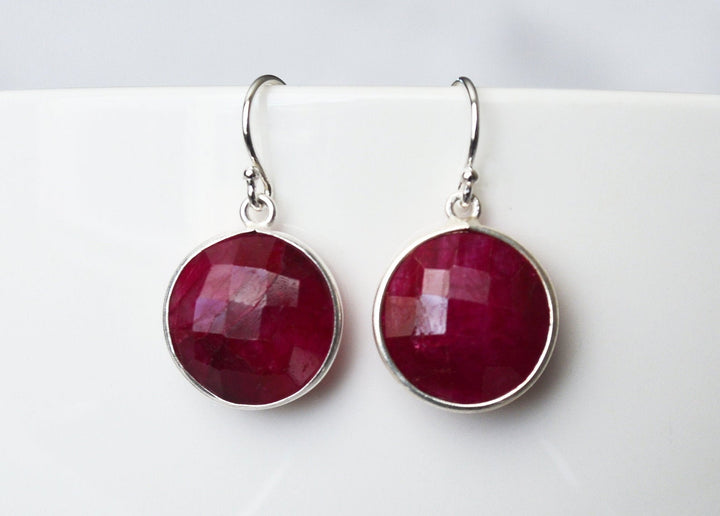 Ruby Earrings, July Birthstone Earrings, July Birthday Gift, Ropada Stone,  Round Birthstone, Sterling Silver, Ruby Jewelry, Bridesmaid Gift