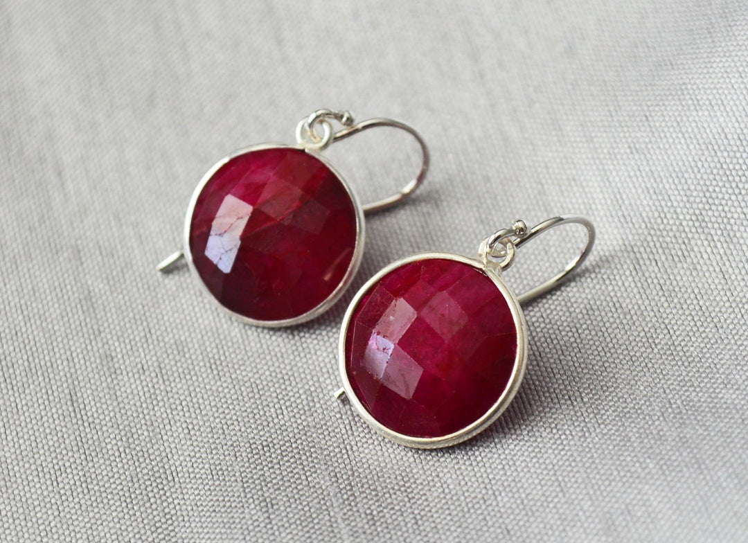 Ruby Earrings, July Birthstone Earrings, July Birthday Gift, Ropada Stone,  Round Birthstone, Sterling Silver, Ruby Jewelry, Bridesmaid Gift