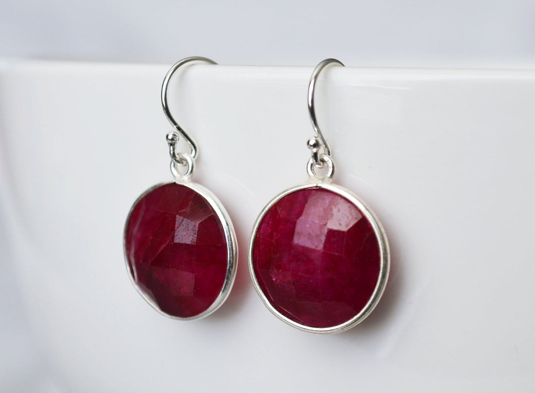 Ruby Earrings, July Birthstone Earrings, July Birthday Gift, Ropada Stone,  Round Birthstone, Sterling Silver, Ruby Jewelry, Bridesmaid Gift