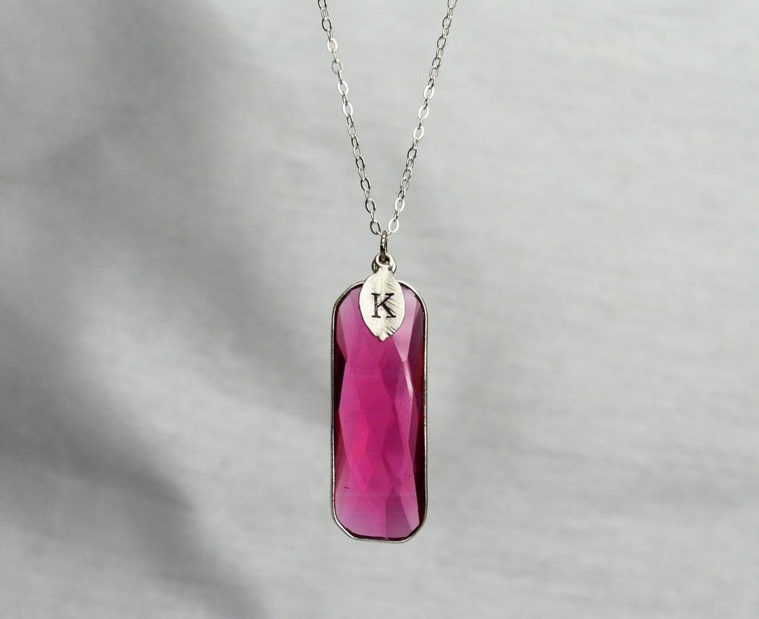 Ruby Necklace, Elongated Rectangle, July Birthstone Jewelry, Sterling Silver or 18K Gold
