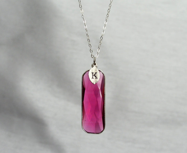 Ruby Necklace, Elongated Rectangle, July Birthstone Jewelry, Sterling Silver or 18K Gold
