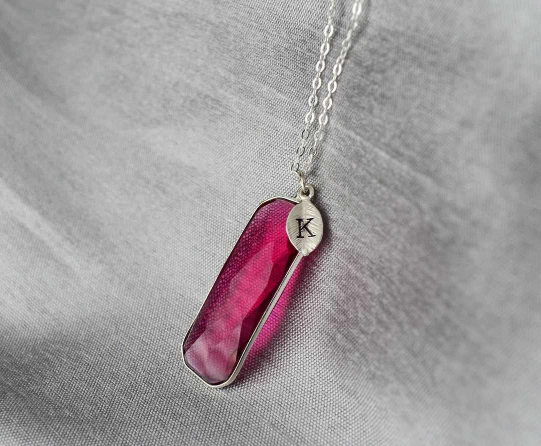 Ruby Necklace, Elongated Rectangle, July Birthstone Jewelry, Sterling Silver or 18K Gold