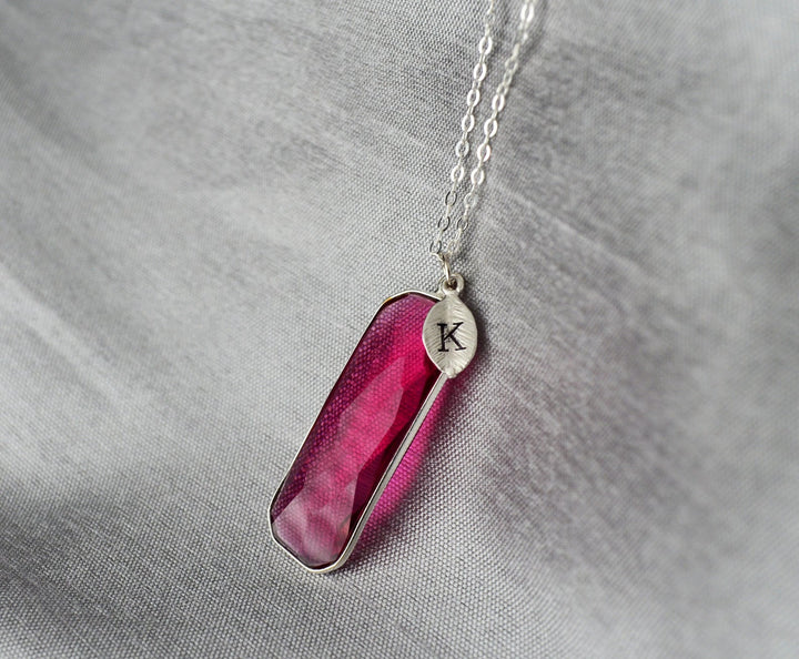 Ruby Necklace, Elongated Rectangle, July Birthstone Jewelry, Sterling Silver or 18K Gold