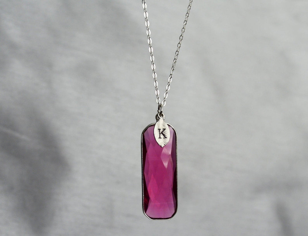 Ruby Necklace, Elongated Rectangle, July Birthstone Jewelry, Sterling Silver or 18K Gold