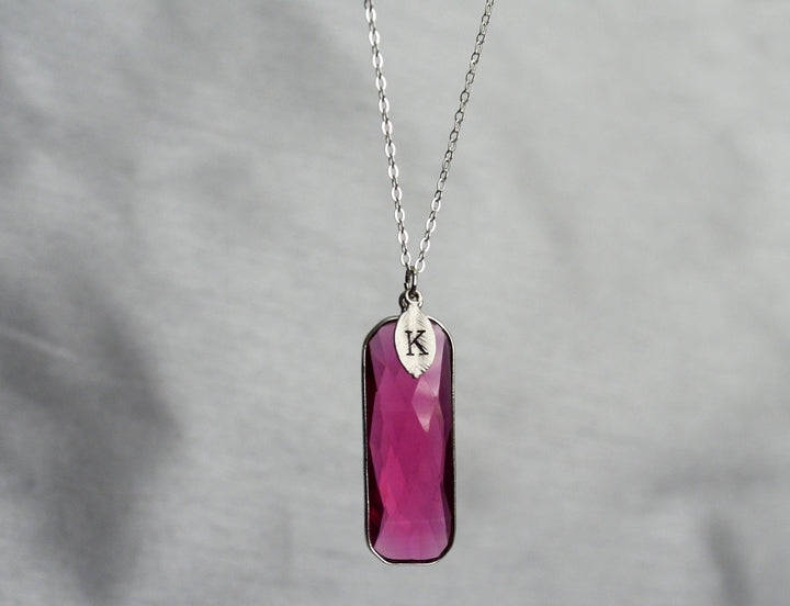 Ruby Necklace, Elongated Rectangle, July Birthstone Jewelry, Sterling Silver or 18K Gold