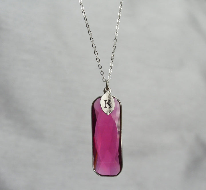 Ruby Necklace, Elongated Rectangle, July Birthstone Jewelry, Sterling Silver or 18K Gold