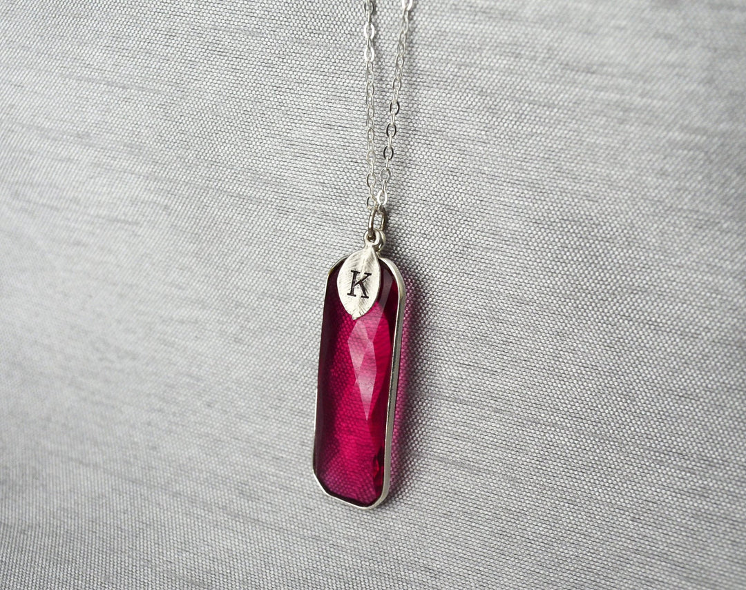 Ruby Necklace, Elongated Rectangle, July Birthstone Jewelry, Sterling Silver or 18K Gold