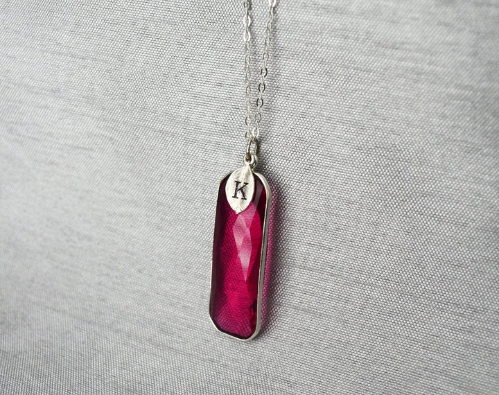 Ruby Necklace, Elongated Rectangle, July Birthstone Jewelry, Sterling Silver or 18K Gold