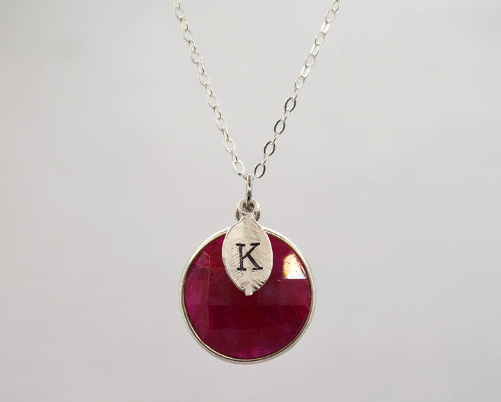 Ruby Necklace, July Birthstone Jewelry, Sterling Silver, Round
