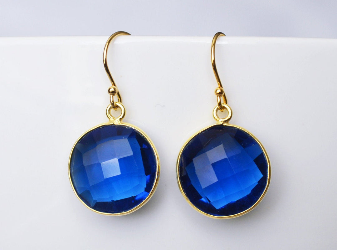 Sapphire Earrings, September Birthstone Earrings, Blue Round Earrings, 14K Gold Fill, Wife Gift, Bridesmaid Gift