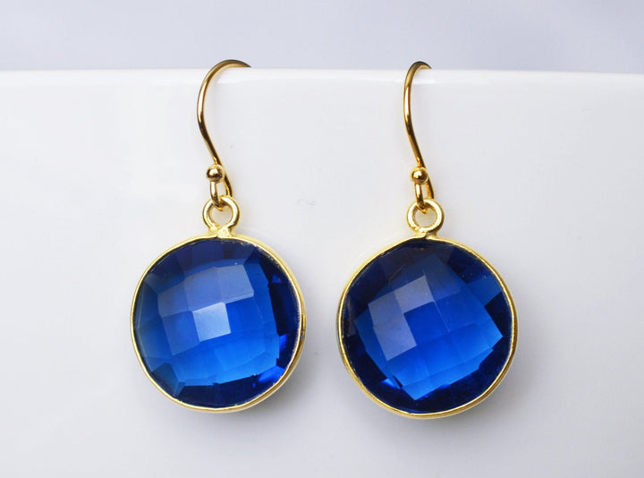 Sapphire Earrings, September Birthstone Earrings, Blue Round Earrings, 14K Gold Fill, Wife Gift, Bridesmaid Gift