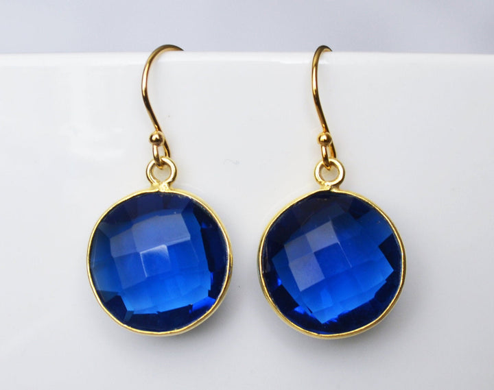Sapphire Earrings, September Birthstone Earrings, Blue Round Earrings, 14K Gold Fill, Wife Gift, Bridesmaid Gift