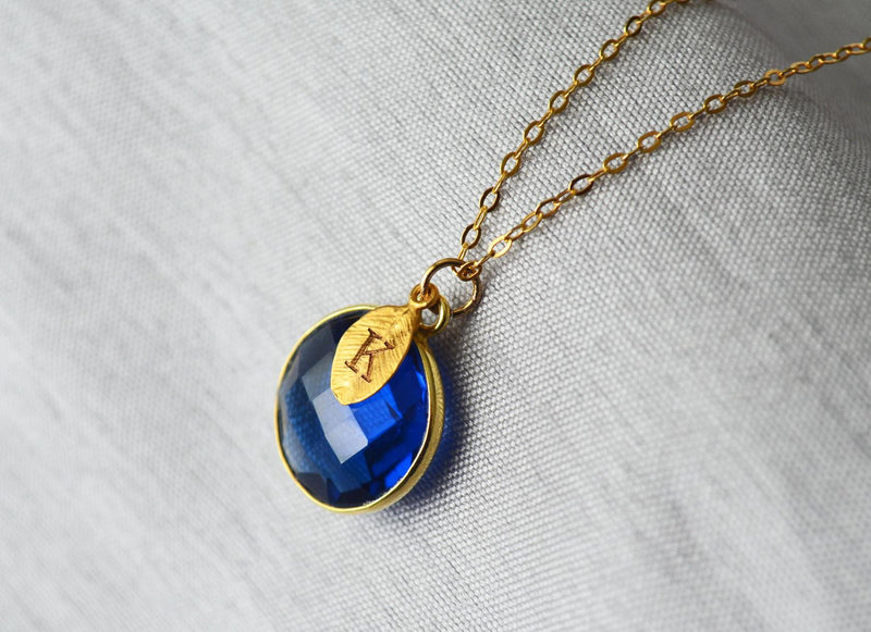 Sapphire Necklace, September Birthstone Necklace, 18K Gold or Sterling Silver, Wife Gift, Personalized Round Necklace, Bridesmaid, Mom Gift