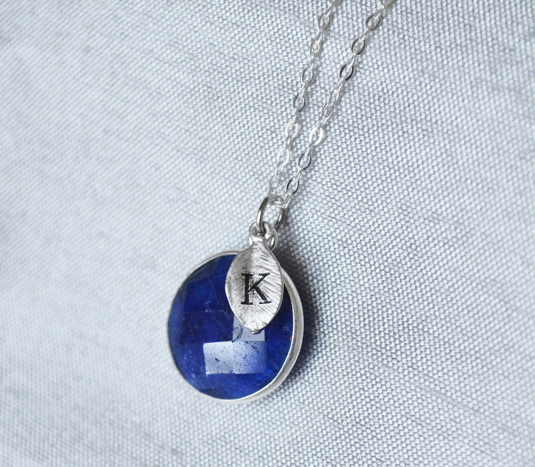 Sapphire Necklace, September Birthstone Necklace, Sterling Silver, Round Personalized Necklace, Bridesmaid Gift, Mom Necklace