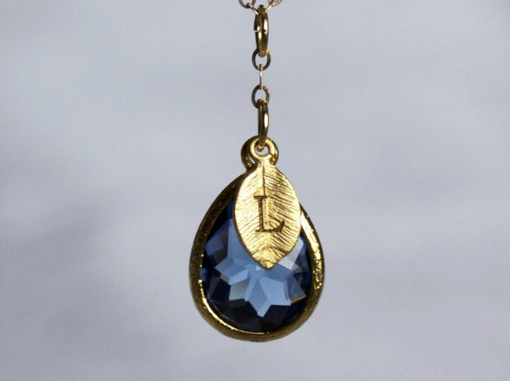 Sapphire Birthstone Necklace, September Necklace, Bridesmaid Gift, Mom Birthstone Necklace, Initial Necklace, Mom Gift, Grandma Necklace