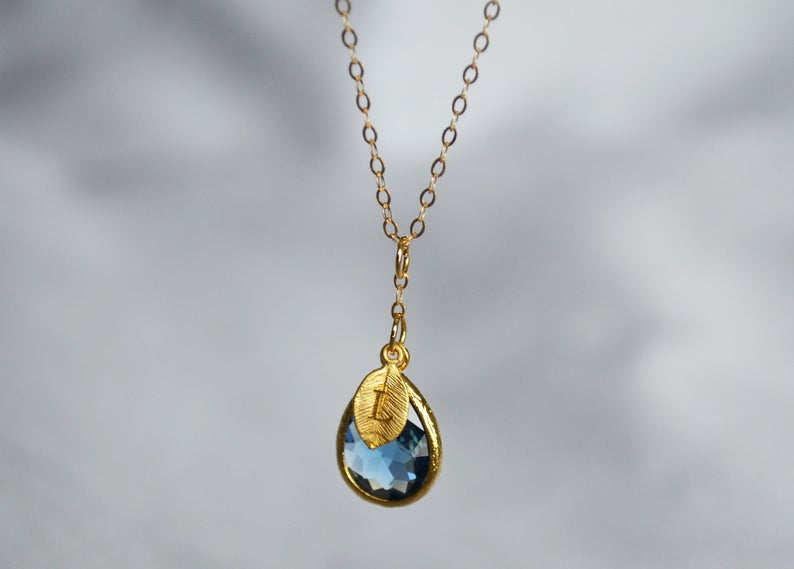 Sapphire Birthstone Necklace, September Necklace, Bridesmaid Gift, Mom Birthstone Necklace, Initial Necklace, Mom Gift, Grandma Necklace