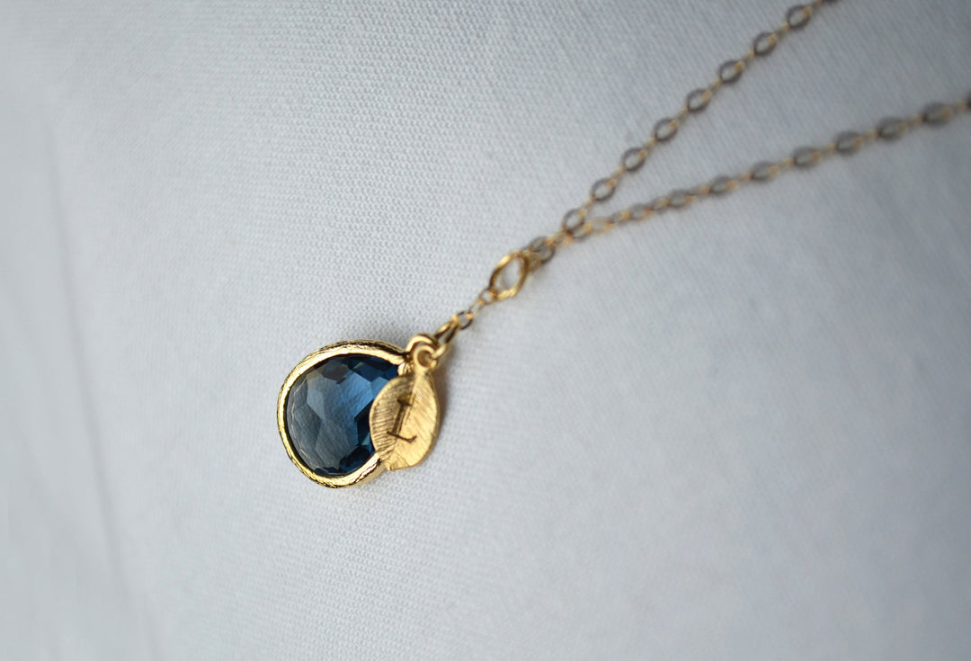 Sapphire Birthstone Necklace, September Necklace, Bridesmaid Gift, Mom Birthstone Necklace, Initial Necklace, Mom Gift, Grandma Necklace