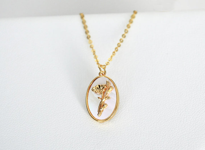 September Pearl Birth Flower Necklace - Aster - Birth Month Flower Jewelry