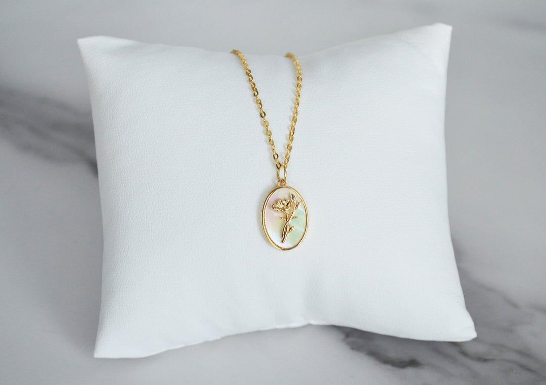 September Pearl Birth Flower Necklace - Aster - Birth Month Flower Jewelry